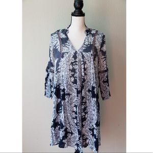 Oddy Dress boho bohemian blue paisley white